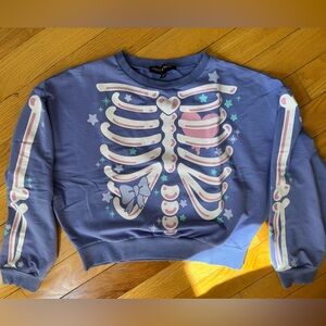 Trickz n’ Treatz Rattle My Bones Light Purple Skeleton Graphic Sweatshirt